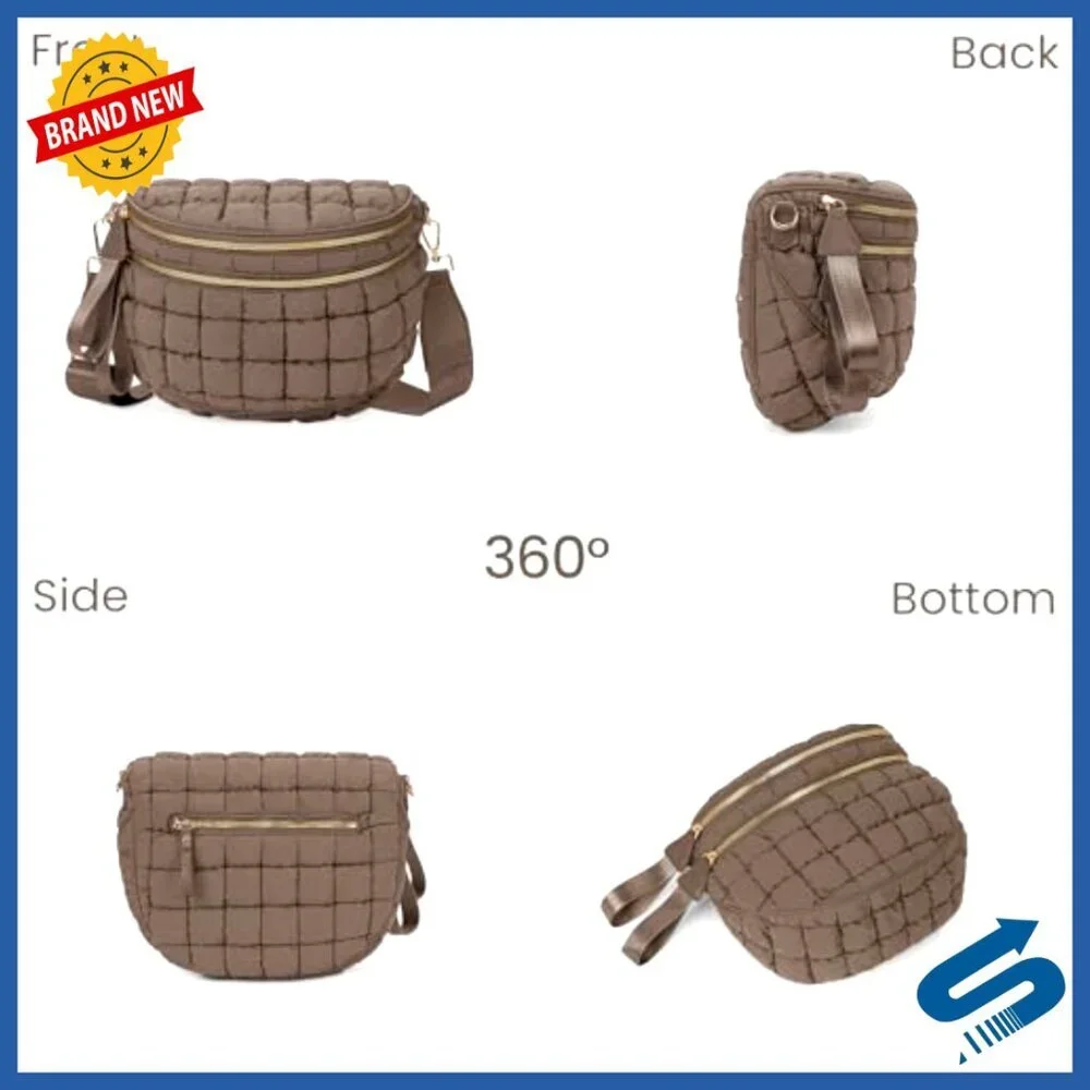 Oversized Quilted Nylon Crossbody Fanny Pack Bum Bag Large Capacity